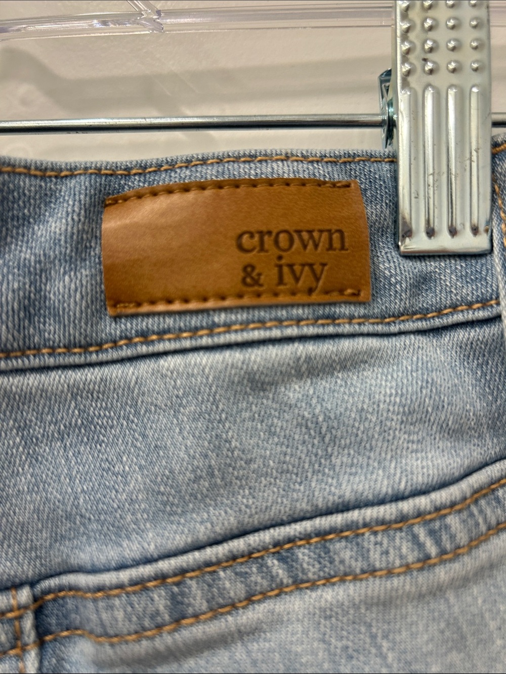 crown & ivy Light Wash Cropped Jeans with Distressed Ruffle Hem - Picture 3 of 4